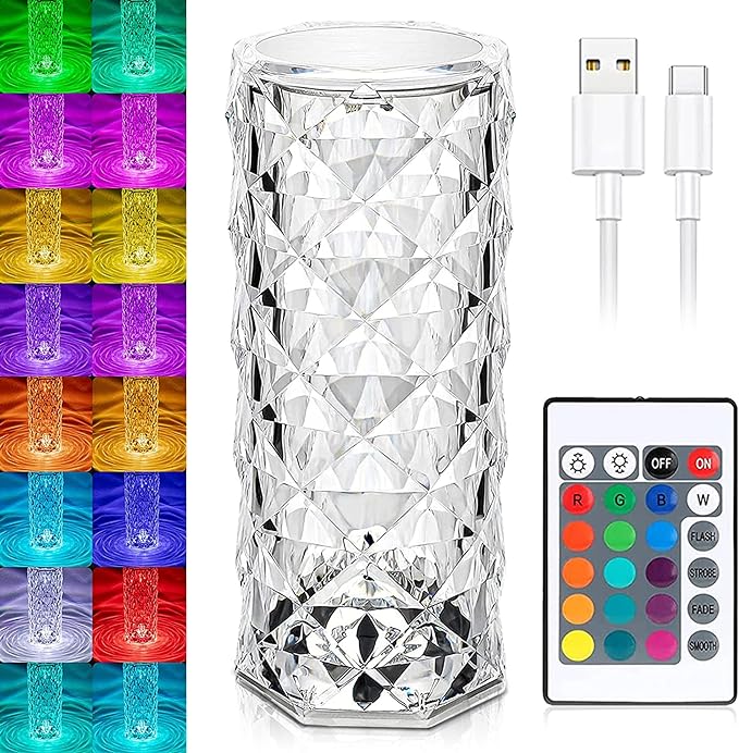⭐CRYSTAL LUXE ⭐Lámpara de Cristal con Luz Led - 16 Colores + control remoto