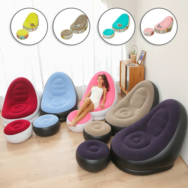 🛋️ComfyCloud💺 Sofá Inflable | Obsequio reposa pies + bomba de aire🎁