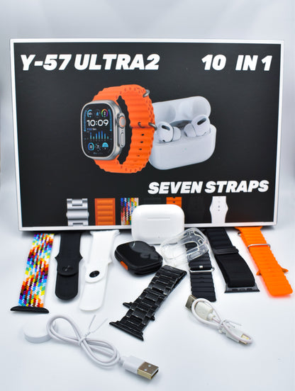⌚COMBO SMARTWATCH ULTRA 2 Y57 | 🎁10 EN 1 INCLUYE AUDIFONOS + 7 CORREAS⭐